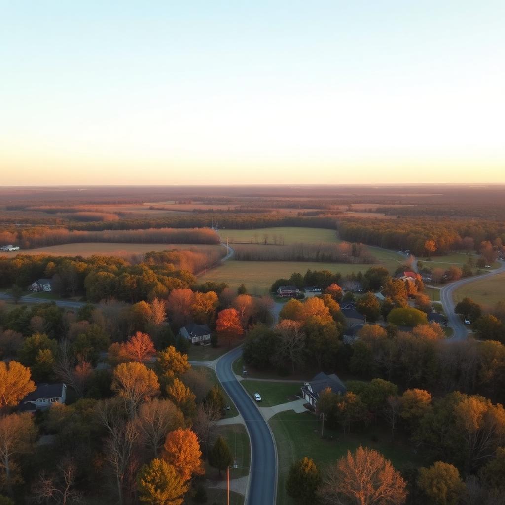 Rural Meridianville Alabama countryside with homes and open fields
