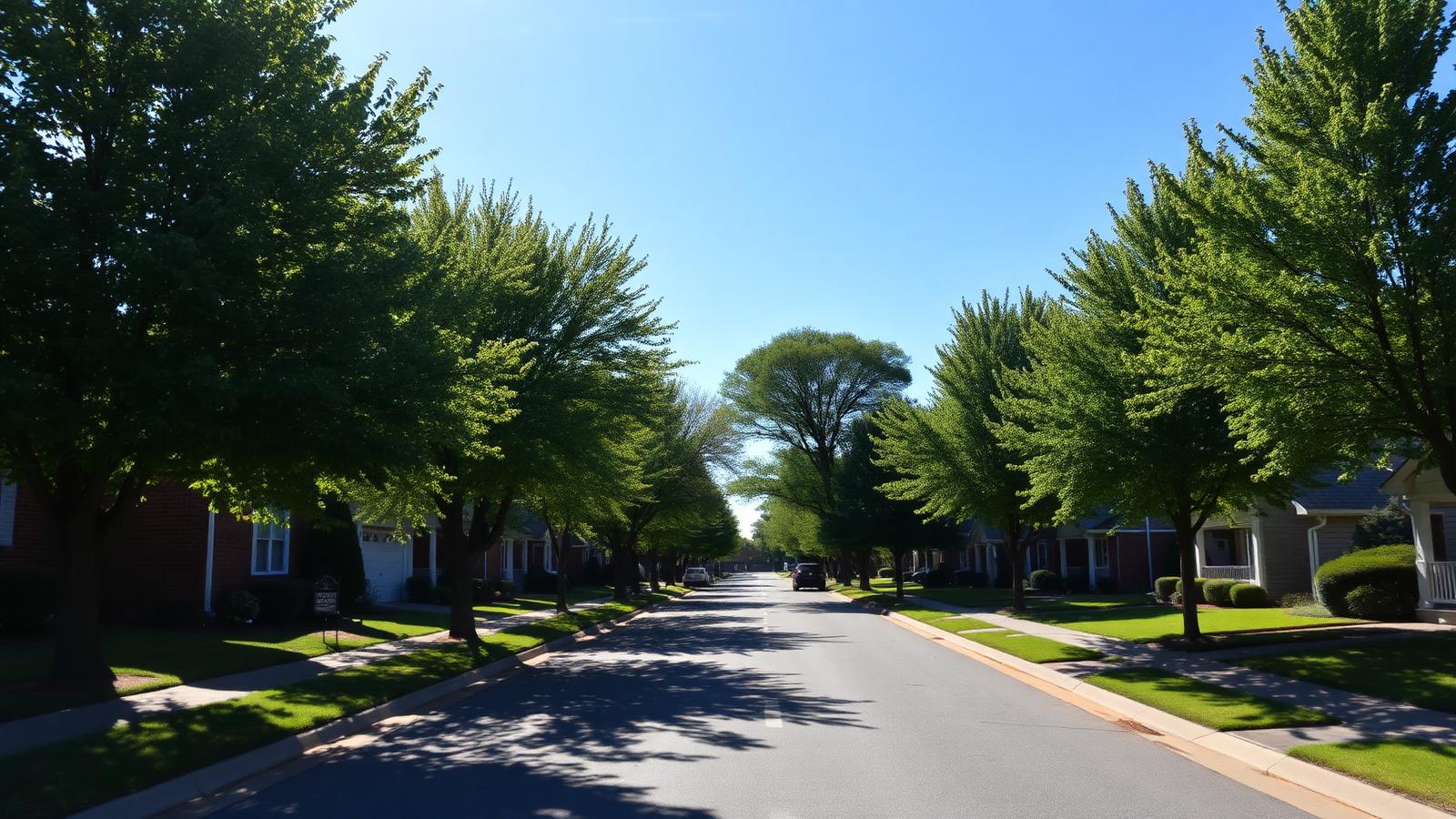 Tree-lined Huntsville Alabama street in spring